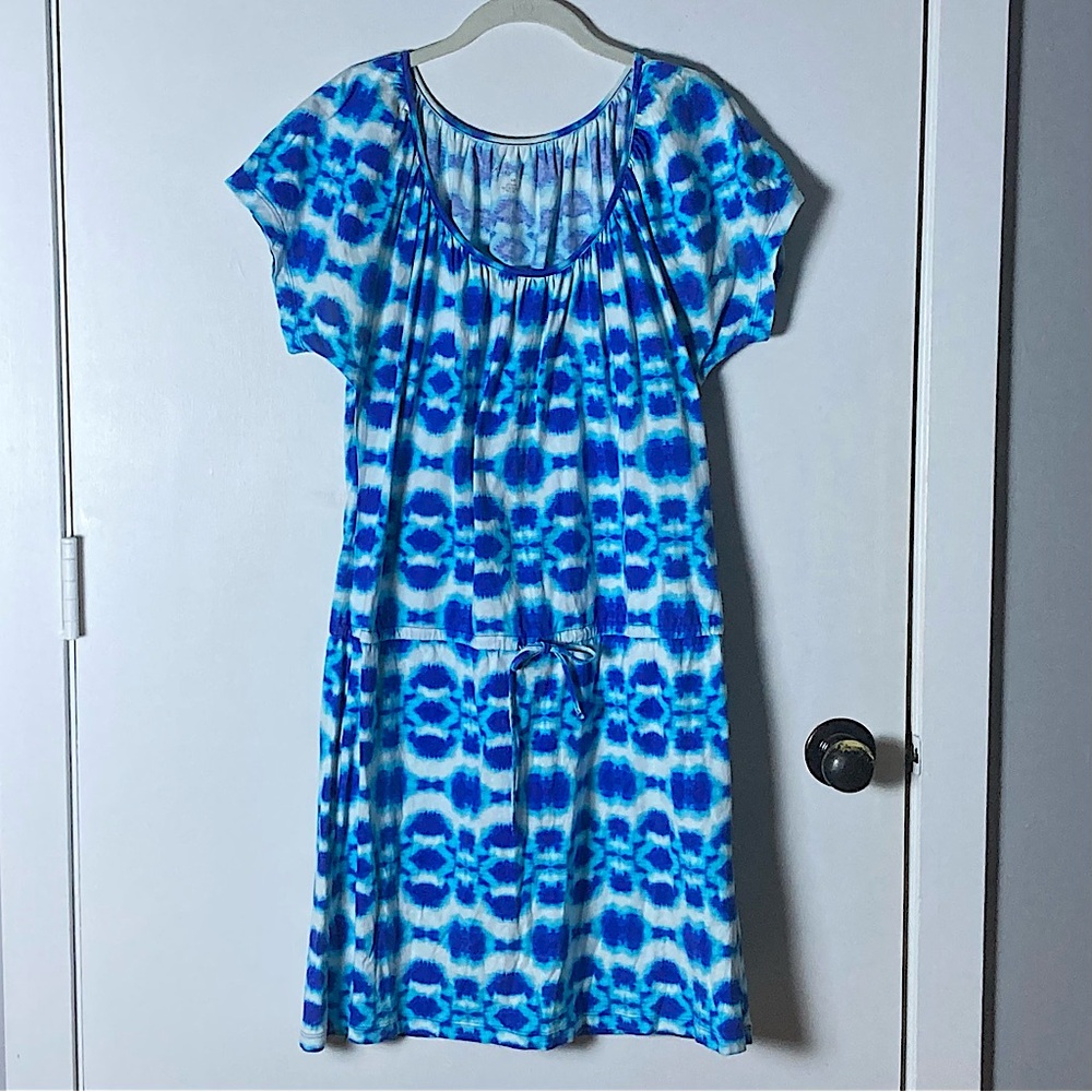 ⭐️ Kim Rogers 3 Tone Tie Dye Blue 100% Cotton Midi Dress Size Medium